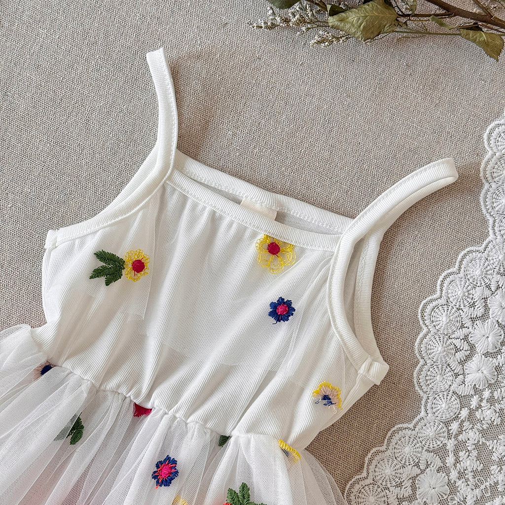 Baby Girl Floral Embroidered Tulle Sleeveless Dress