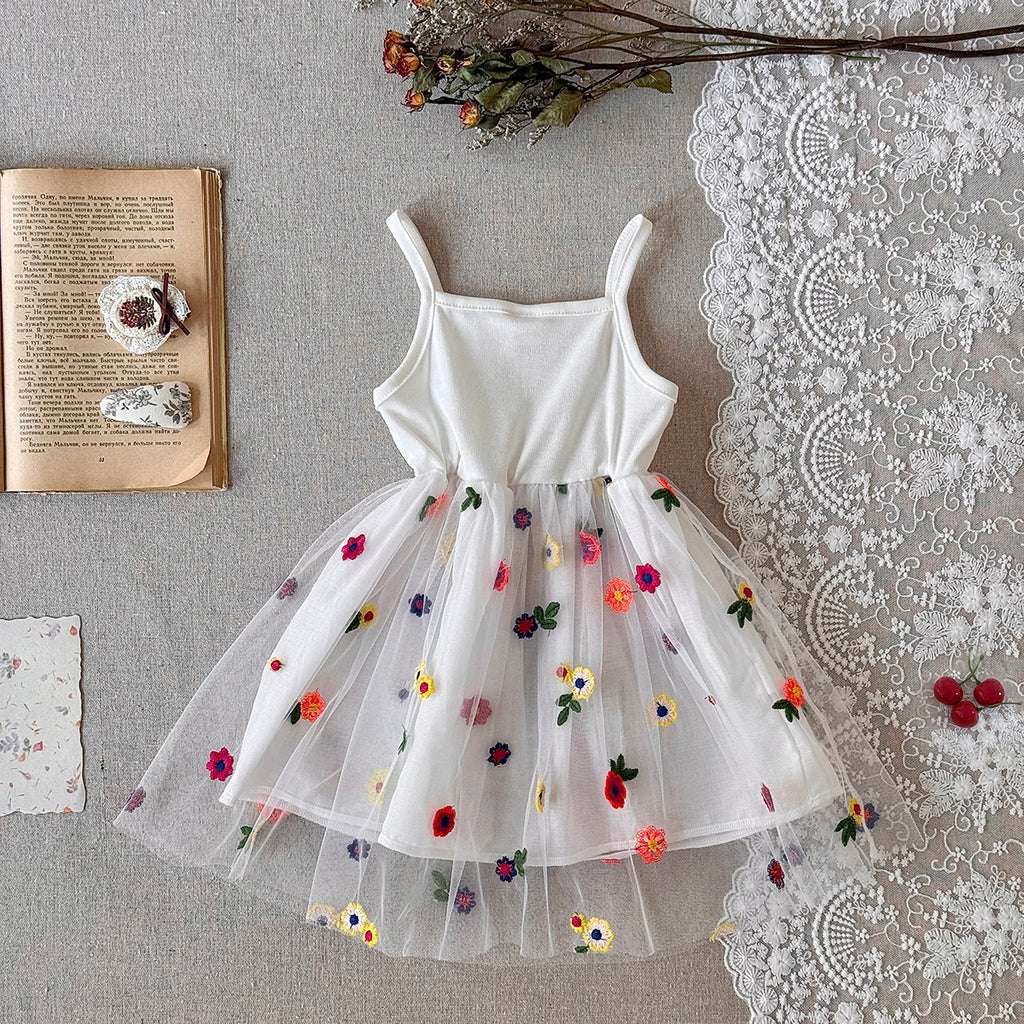 Baby Girl Floral Embroidered Tulle Sleeveless Dress