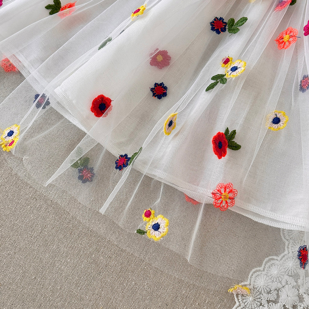 Baby Girl Floral Embroidered Tulle Sleeveless Dress