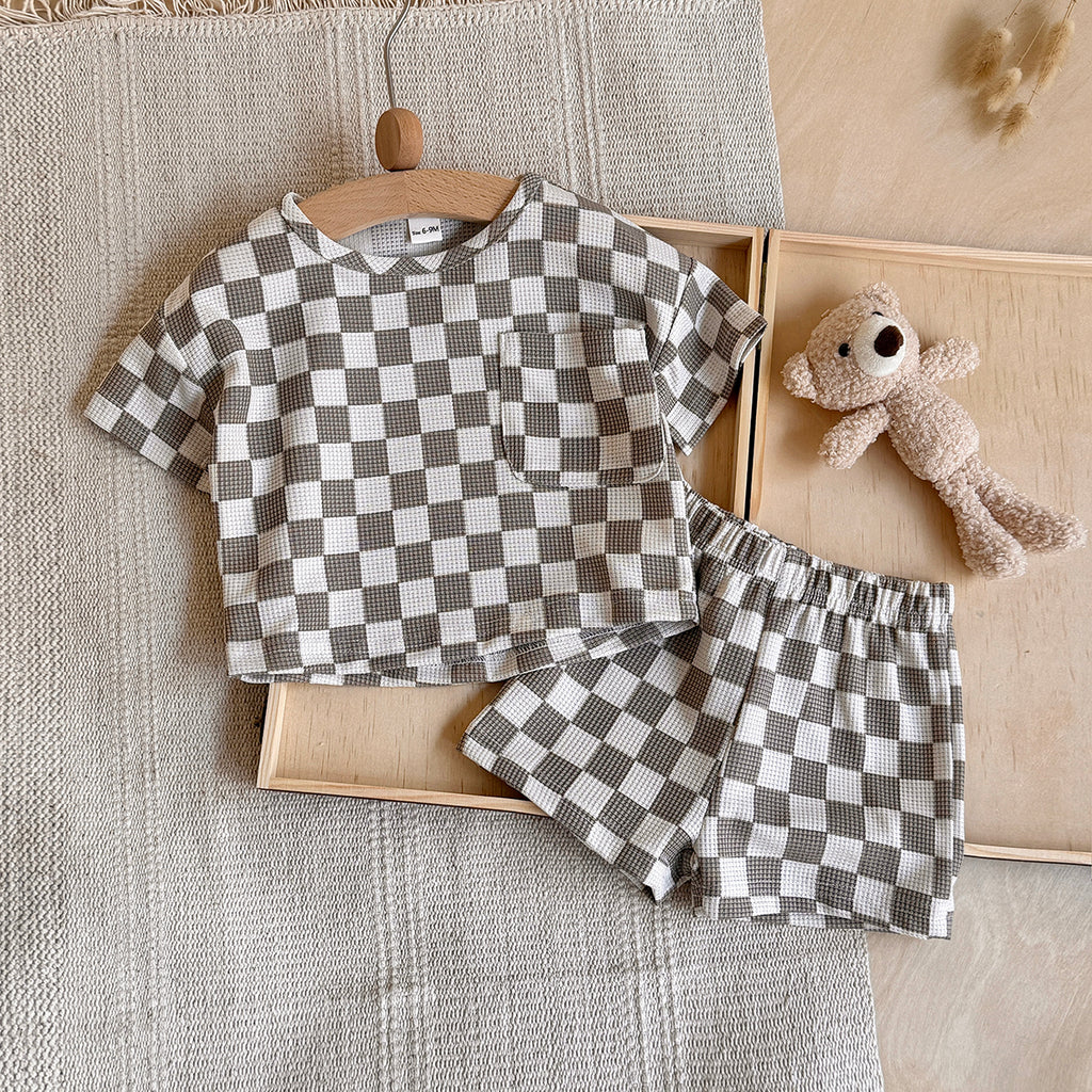Checkered Baby Waffle 2Pcs Outfit Short Sleeve Tee & Shorts