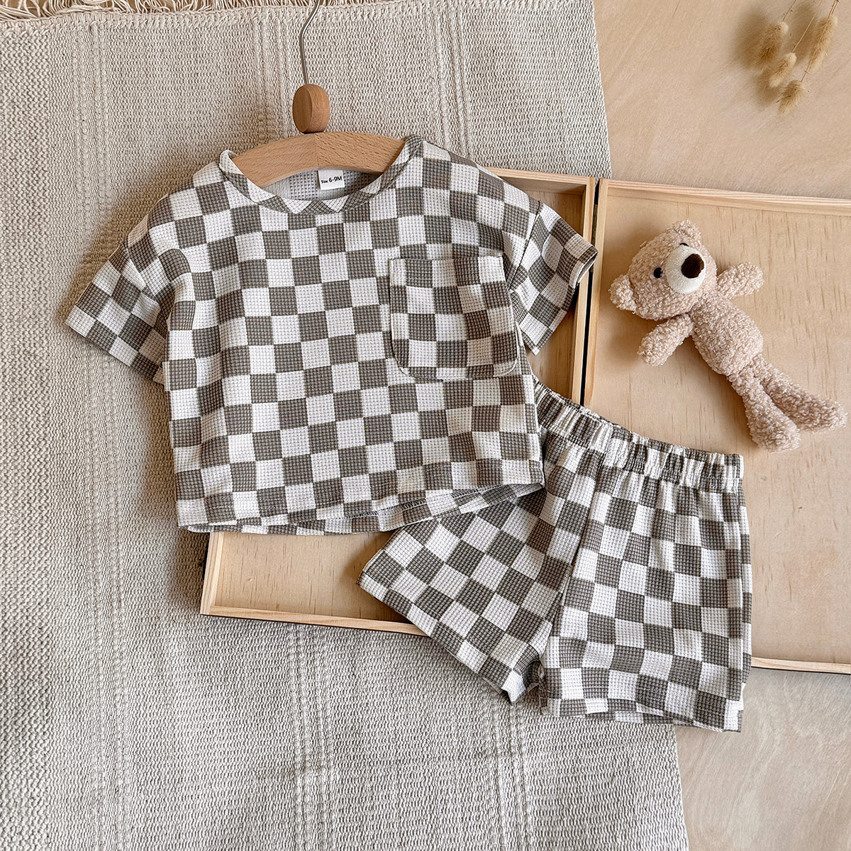 Checkered Baby Waffle 2Pcs Outfit Short Sleeve Tee & Shorts