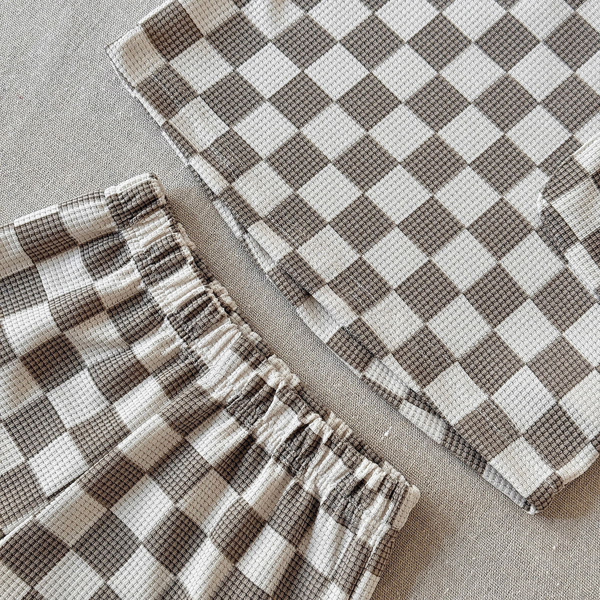 Checkered Baby Waffle 2Pcs Outfit Short Sleeve Tee & Shorts