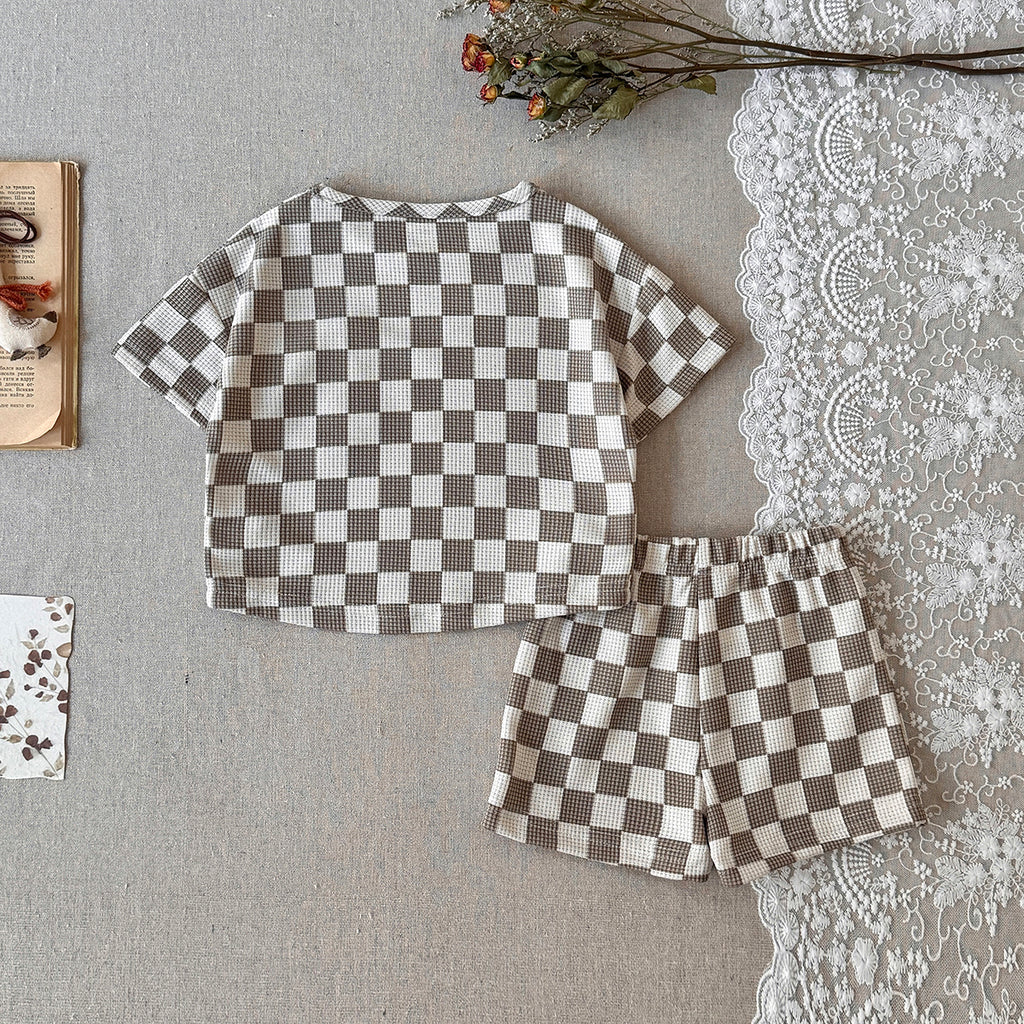 Checkered Baby Waffle 2Pcs Outfit Short Sleeve Tee & Shorts