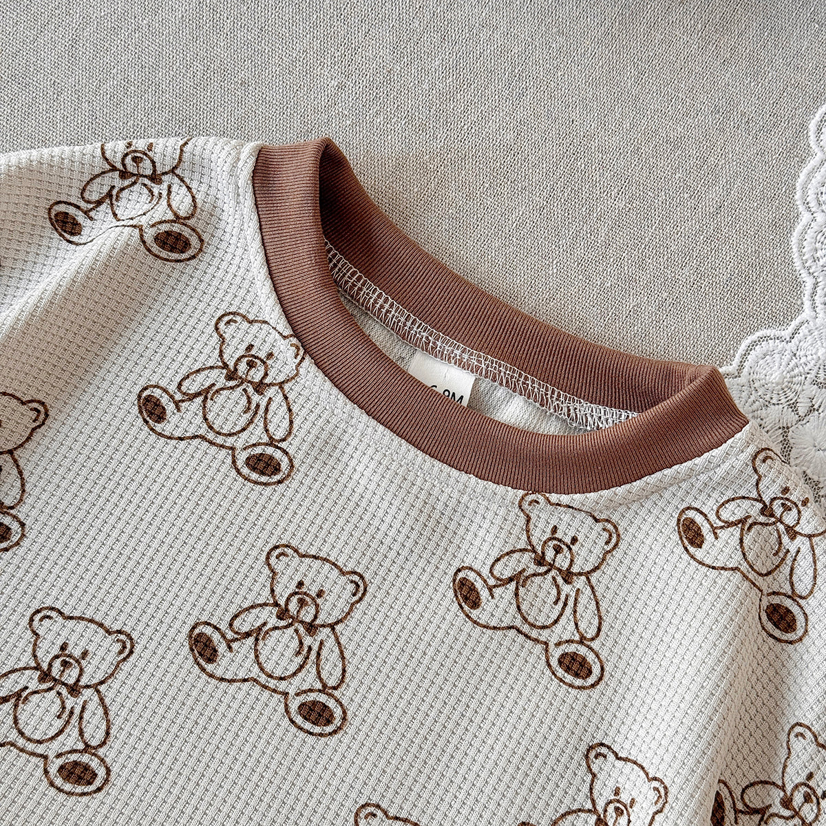 Summer Baby Waffle 2Pcs Set Cute Bear Print Short Sleeve Outfit