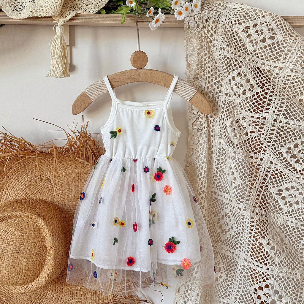 Baby Girl Floral Embroidered Tulle Sleeveless Dress