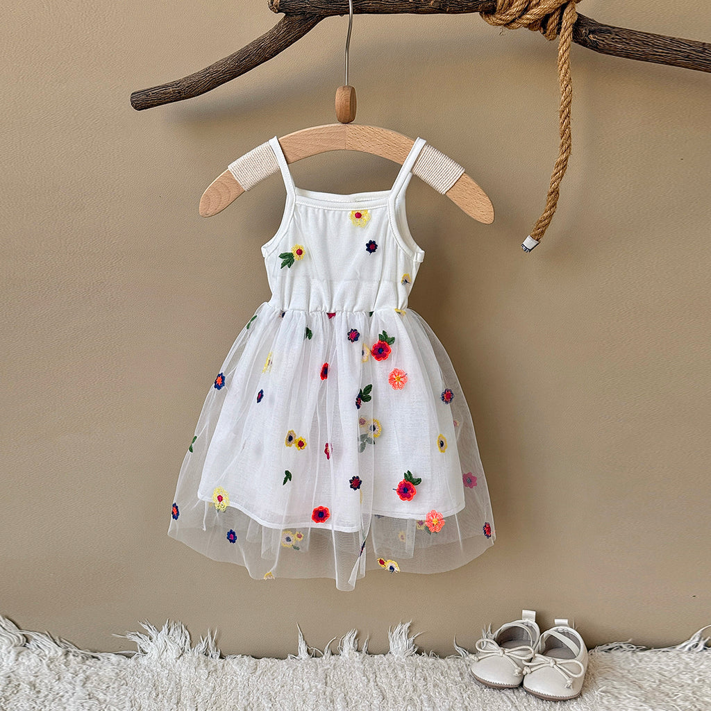 Baby Girl Floral Embroidered Tulle Sleeveless Dress