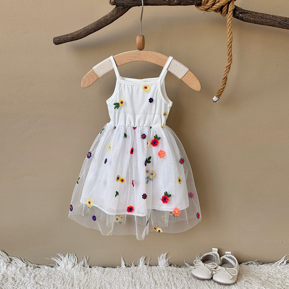 Baby Girl Floral Embroidered Tulle Sleeveless Dress