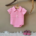 Baby Girl Pink Polo Bodysuit Flutter Sleeve Belt Romper