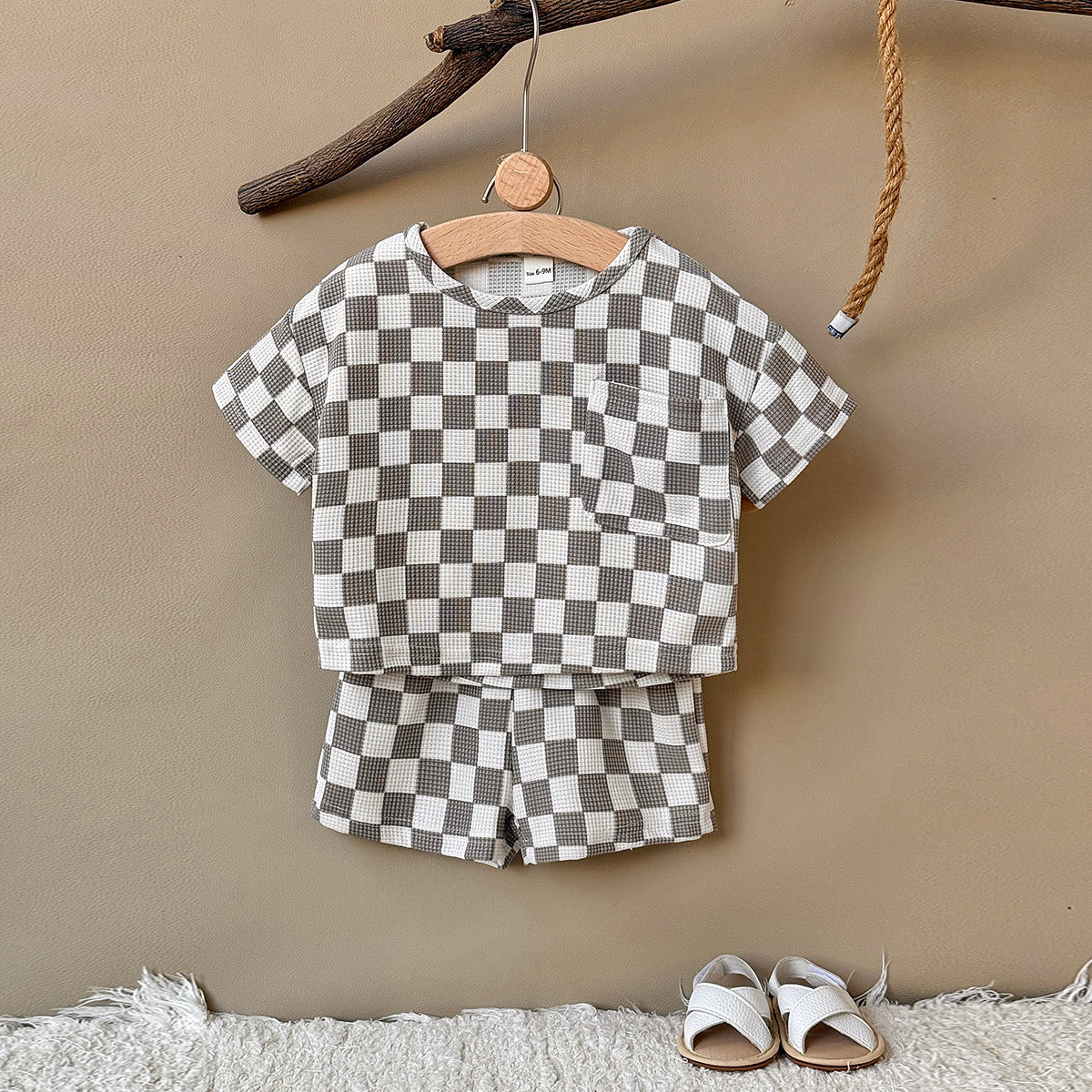 Checkered Baby Waffle 2Pcs Outfit Short Sleeve Tee & Shorts