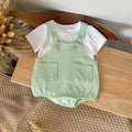 Baby 2Pcs Outfit Ribbed Overalls Romper & White Short Sleeve Tee