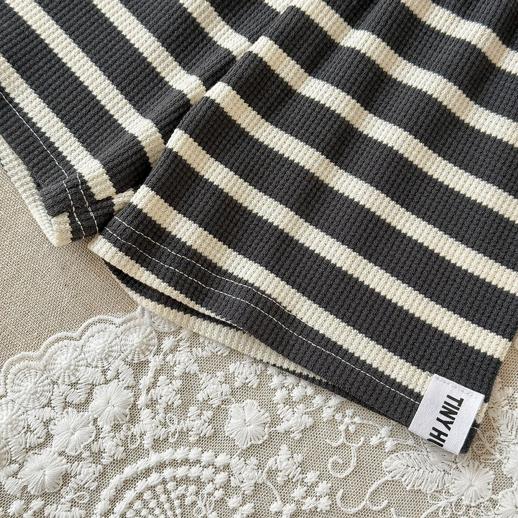 Baby Waffle Popcorn Graphic Tee Striped Shorts Outfit  >