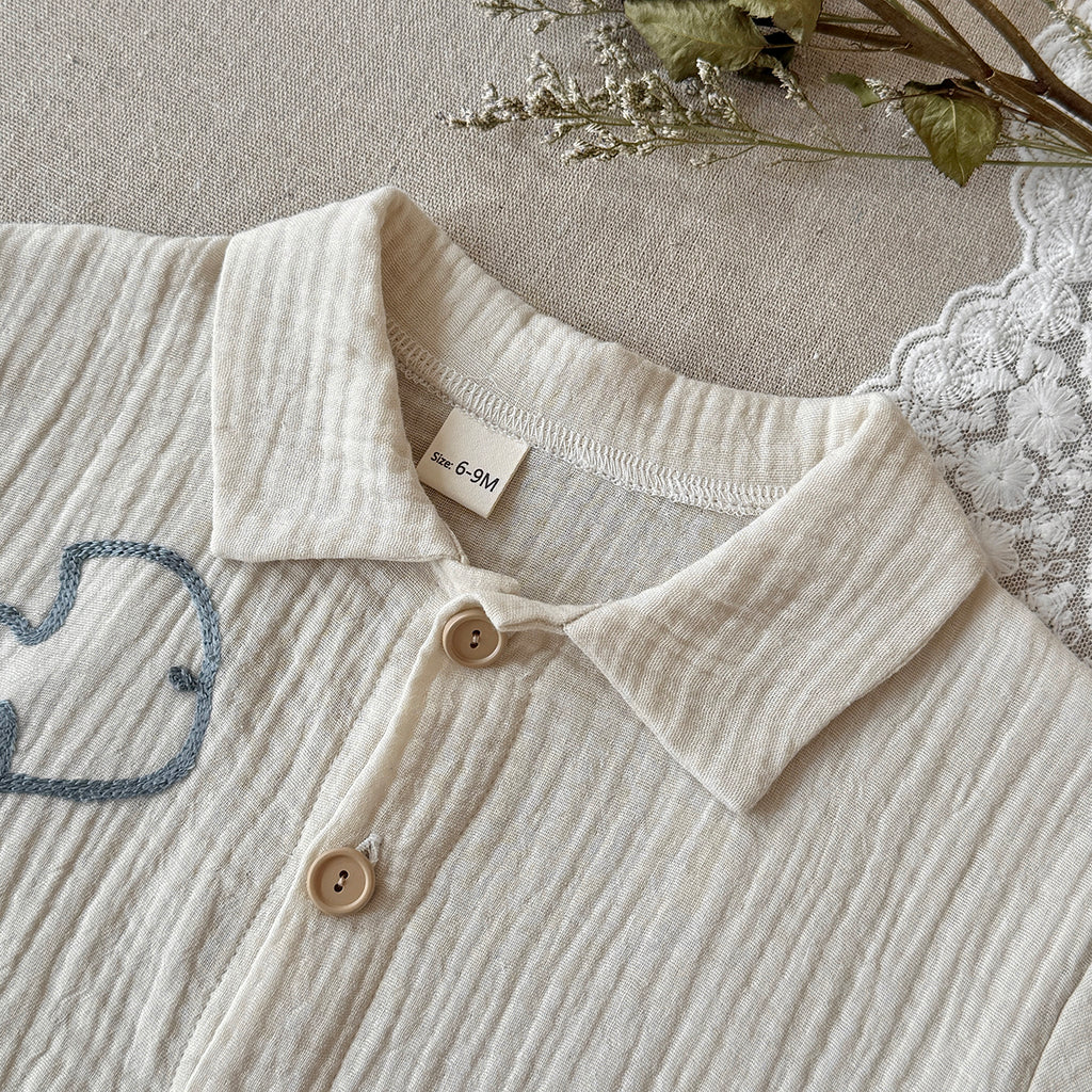 Baby Muslin 2Pcs Set Embroidered Bird Shirt & Striped Shorts