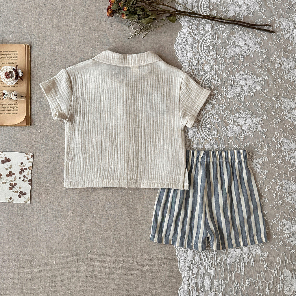 Baby Muslin 2Pcs Set Embroidered Bird Shirt & Striped Shorts