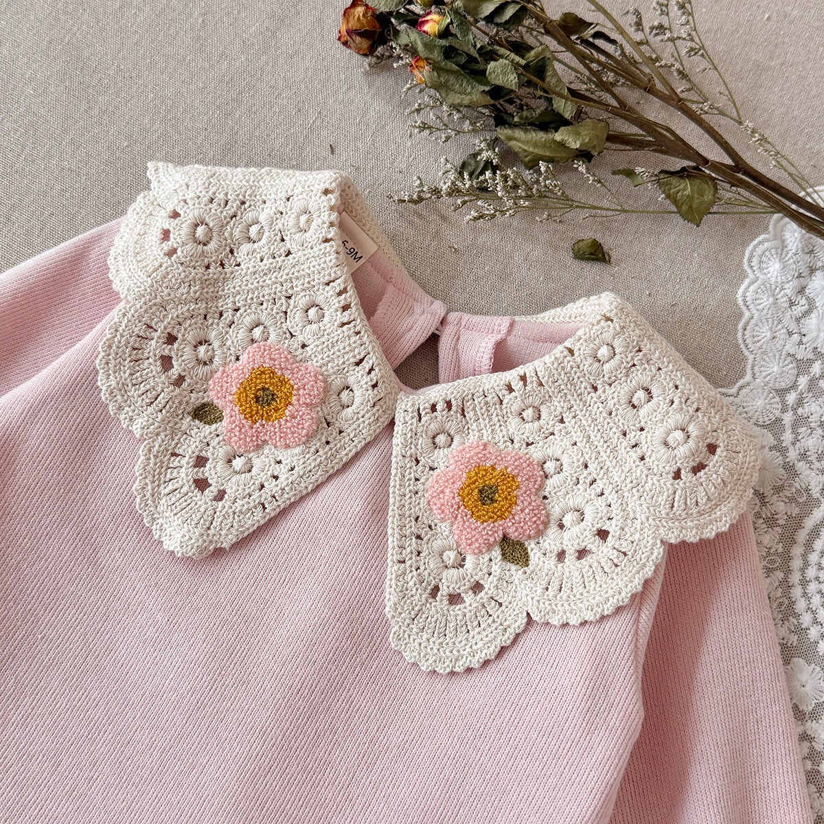 Baby girl Peter Pan collar floral print long sleeved pants set