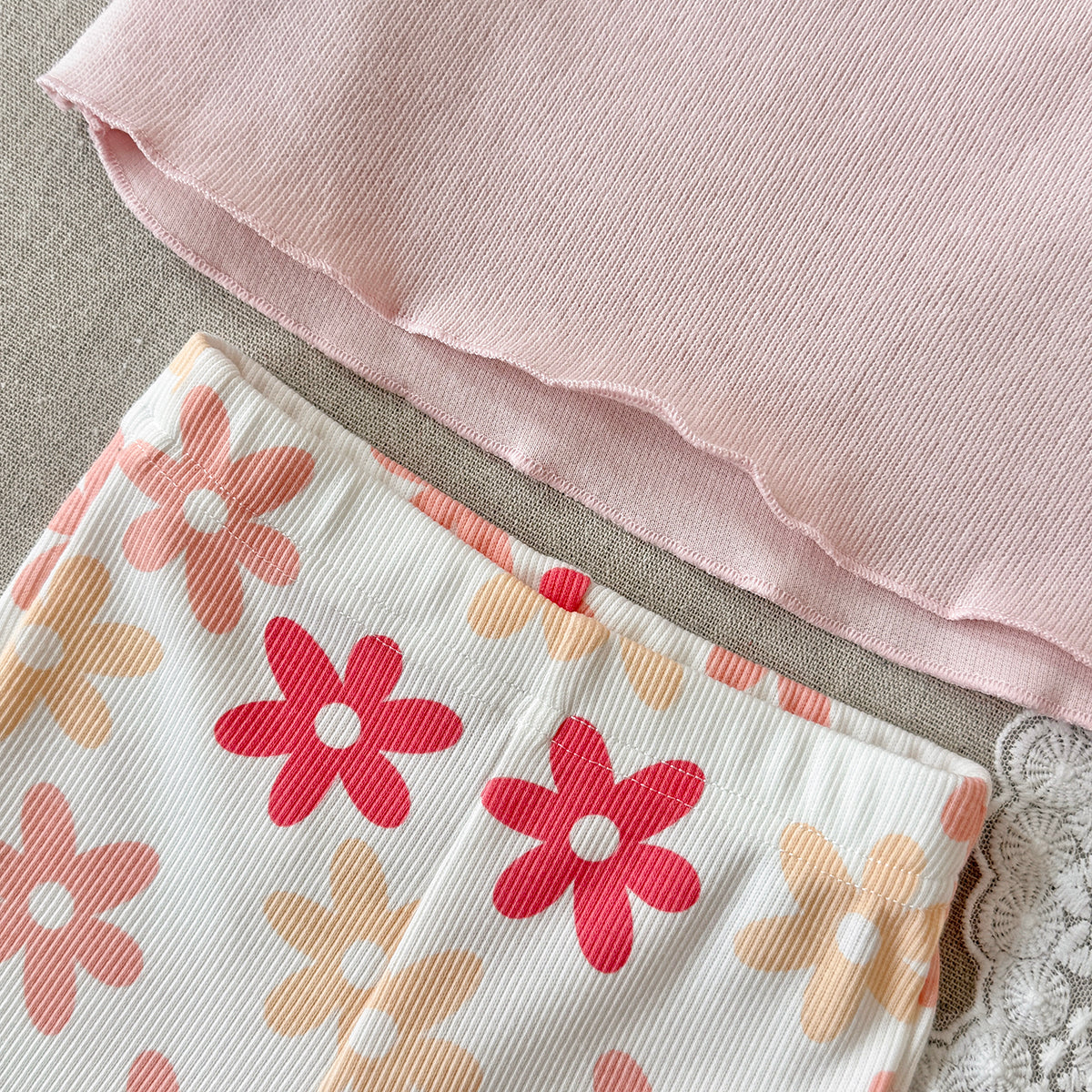 Baby girl Peter Pan collar floral print long sleeved pants set