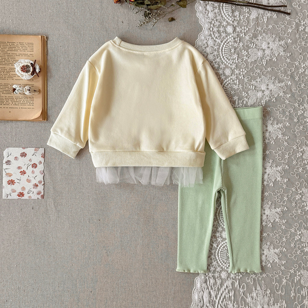 Baby yellow flower patch long sleeve pants set