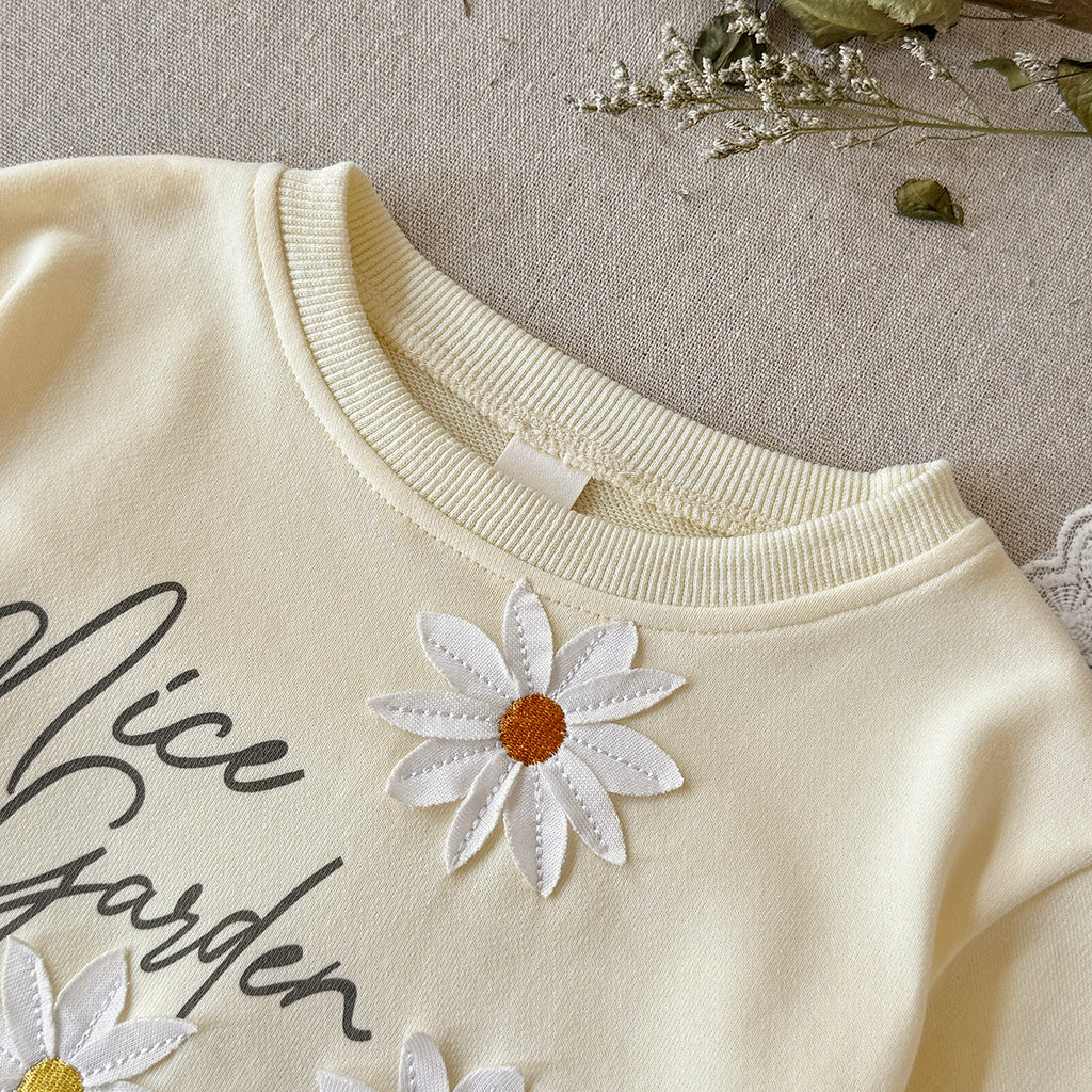 Baby yellow flower patch long sleeve pants set