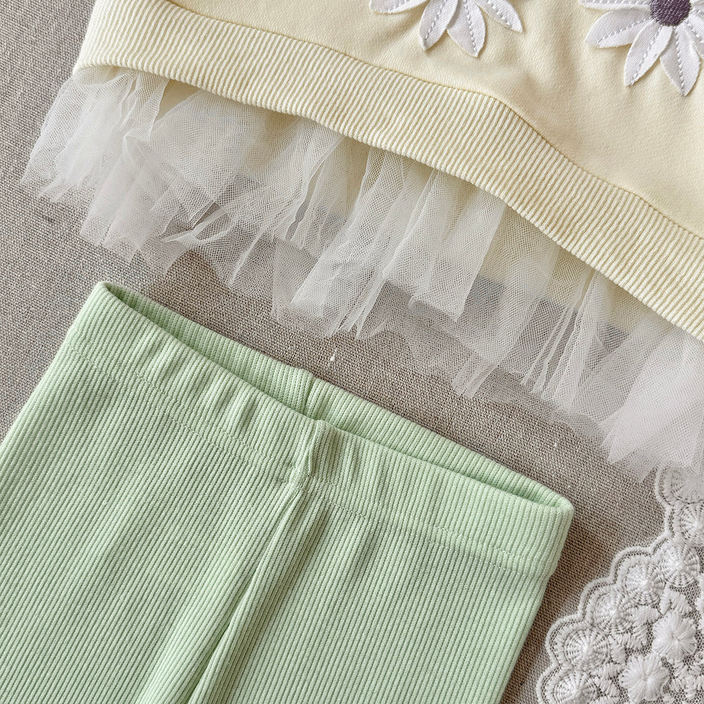 Baby yellow flower patch long sleeve pants set