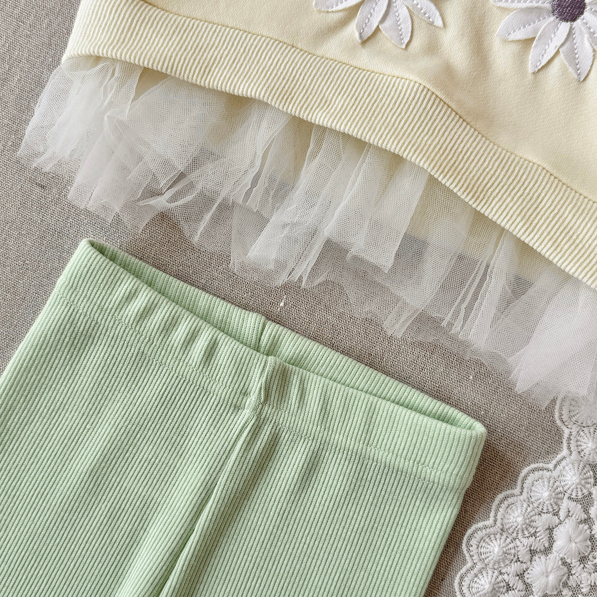 Baby yellow flower patch long sleeve pants set