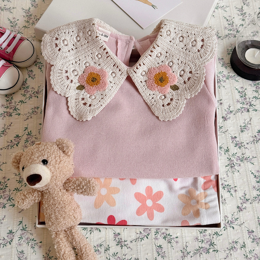 Baby girl Peter Pan collar floral print long sleeved pants set