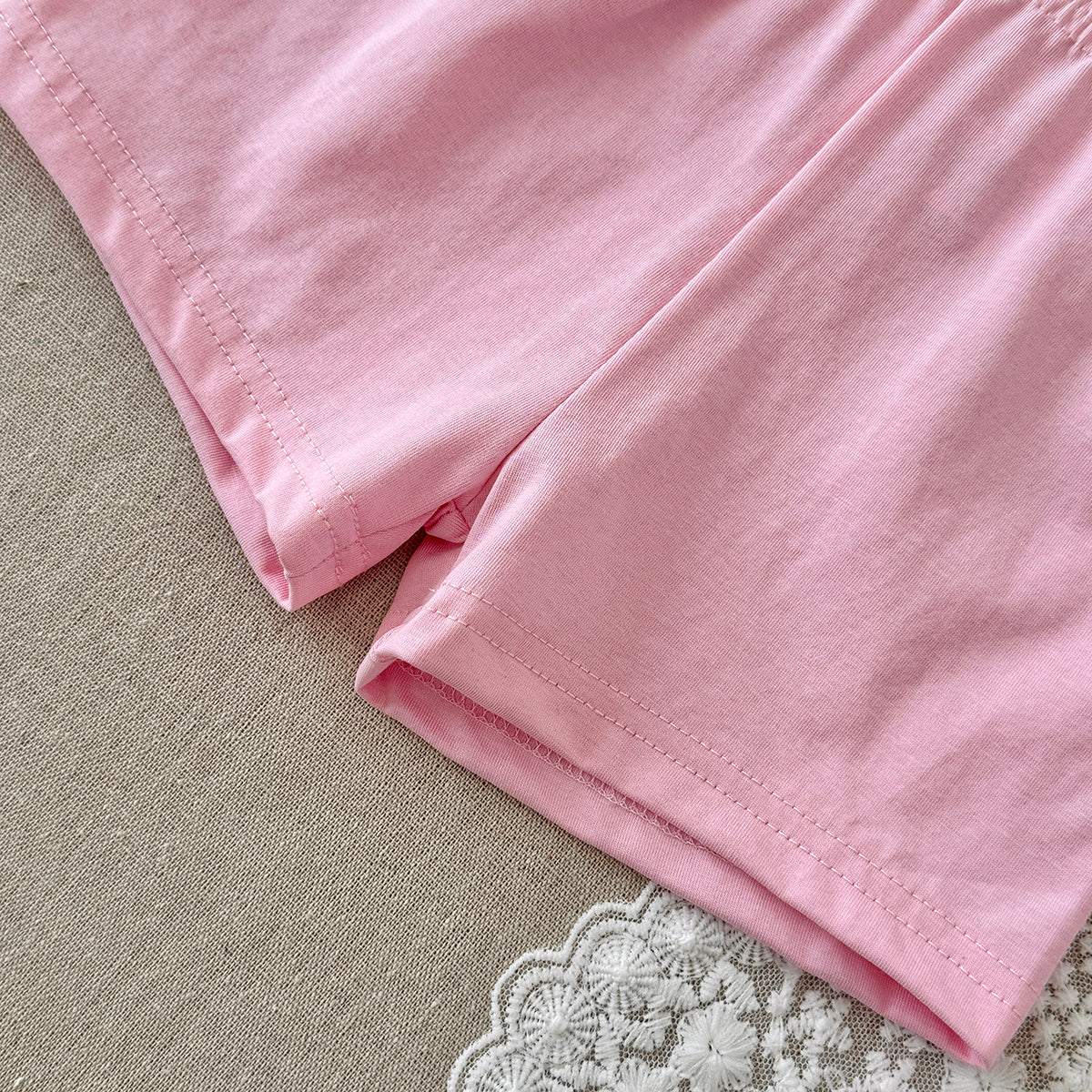 Baby Popcorn Print Raglan T-shirt & Pink Shorts Set