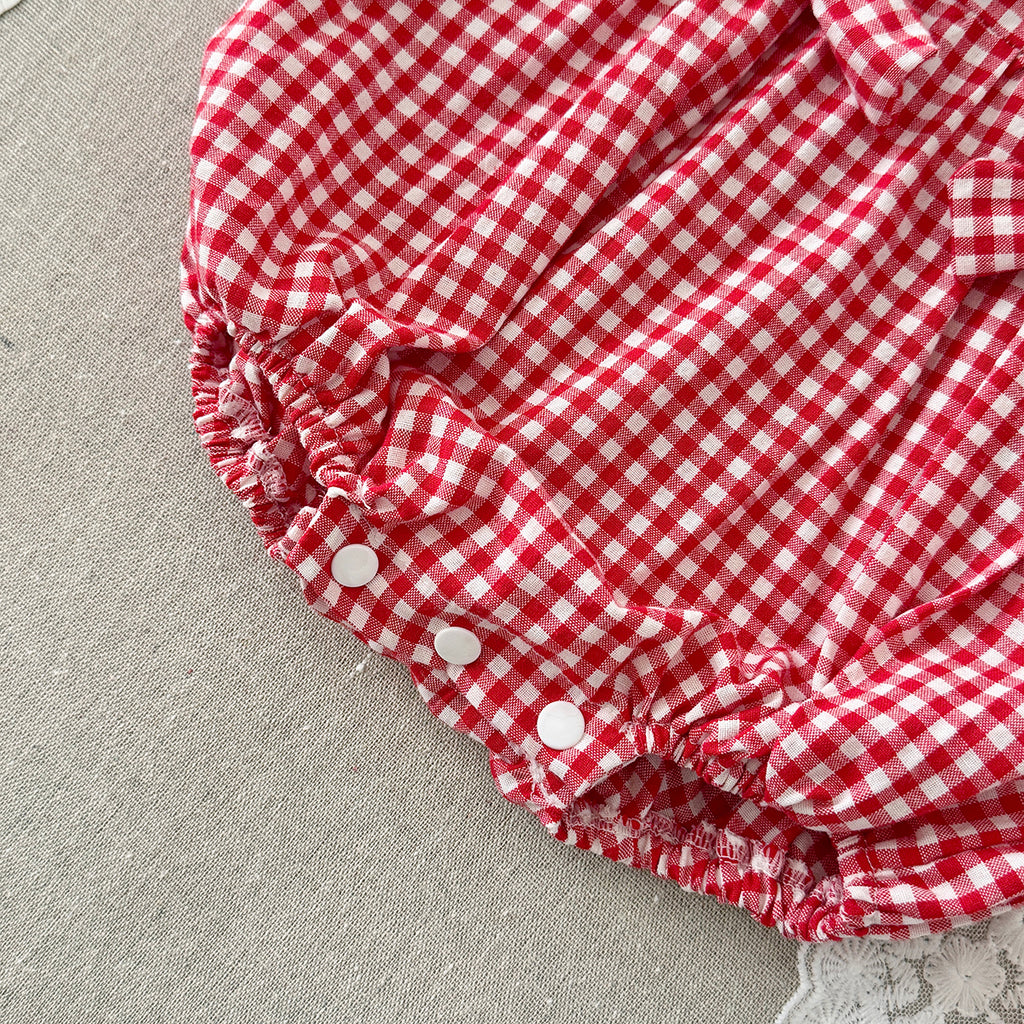 Strawberry Embroidered Gingham Baby Girl Bubble Romper