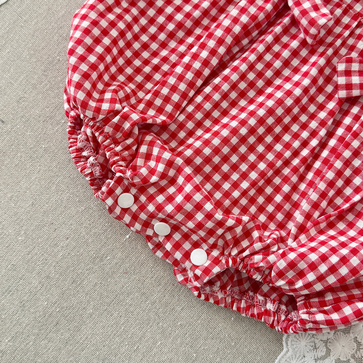 Strawberry Embroidered Gingham Baby Girl Bubble Romper