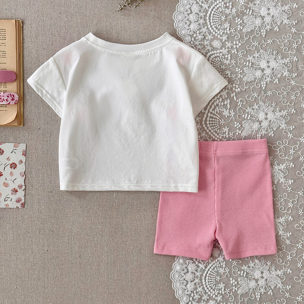 Baby Girl 3D Floral Tee & Ribbed Shorts Outfi