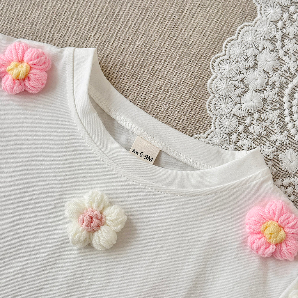 Baby Girl 3D Floral Tee & Ribbed Shorts Outfi