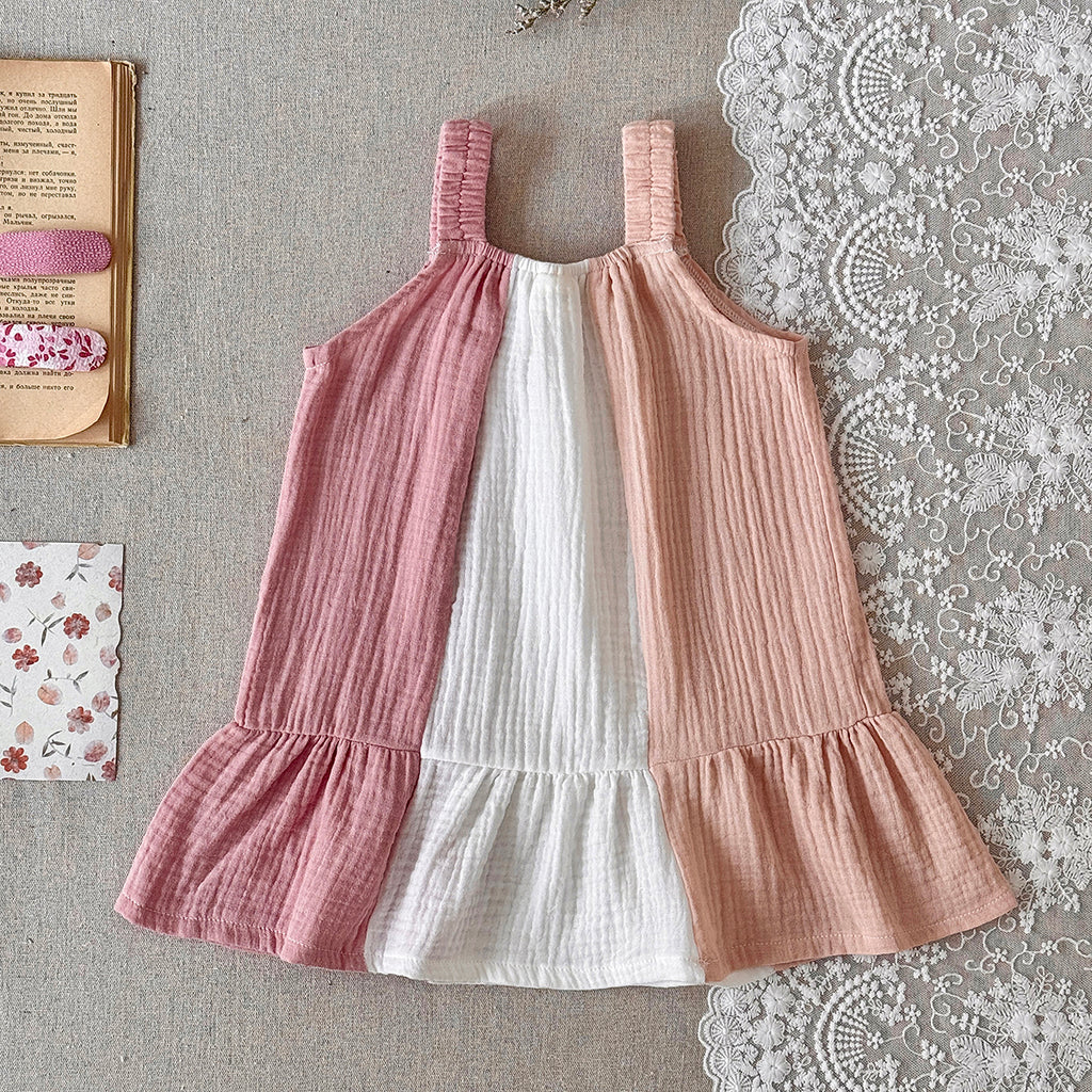 Color Block Muslin Baby Girl Sleeveless Dress