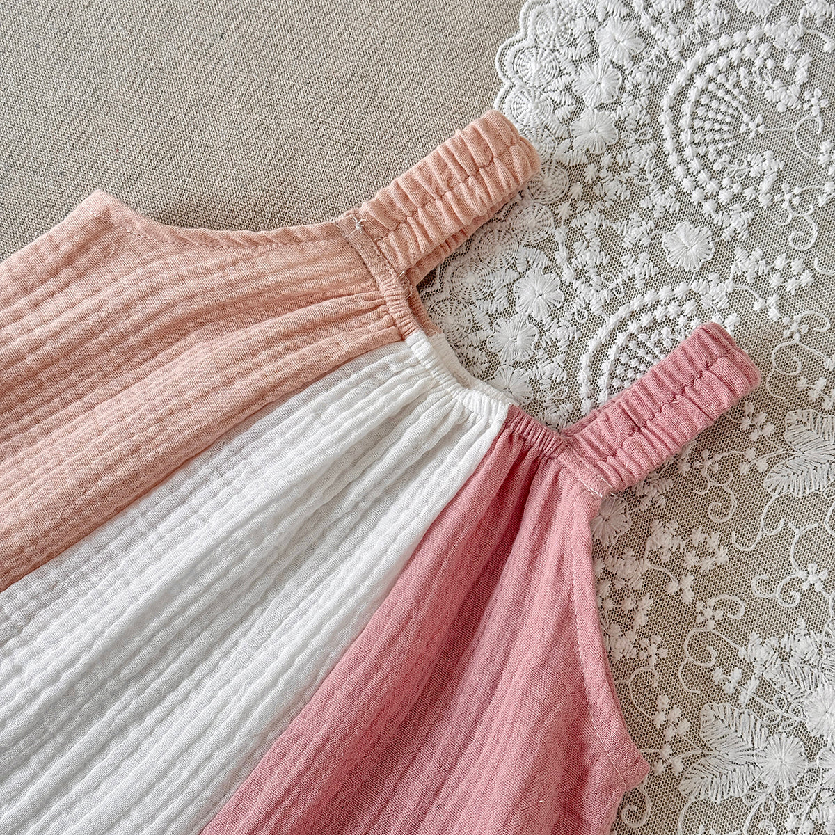 Color Block Muslin Baby Girl Sleeveless Dress