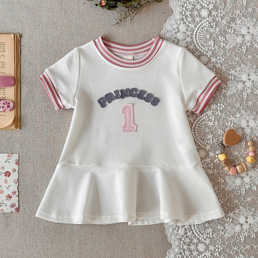 Baby Girl 1st Birthday Princess Ruffle Hem Short Sleeve Dress