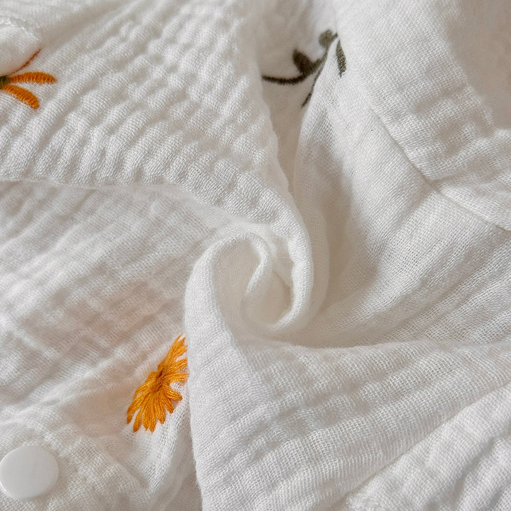 Baby Girl Daisy Embroidered Muslin Ruffle Romper