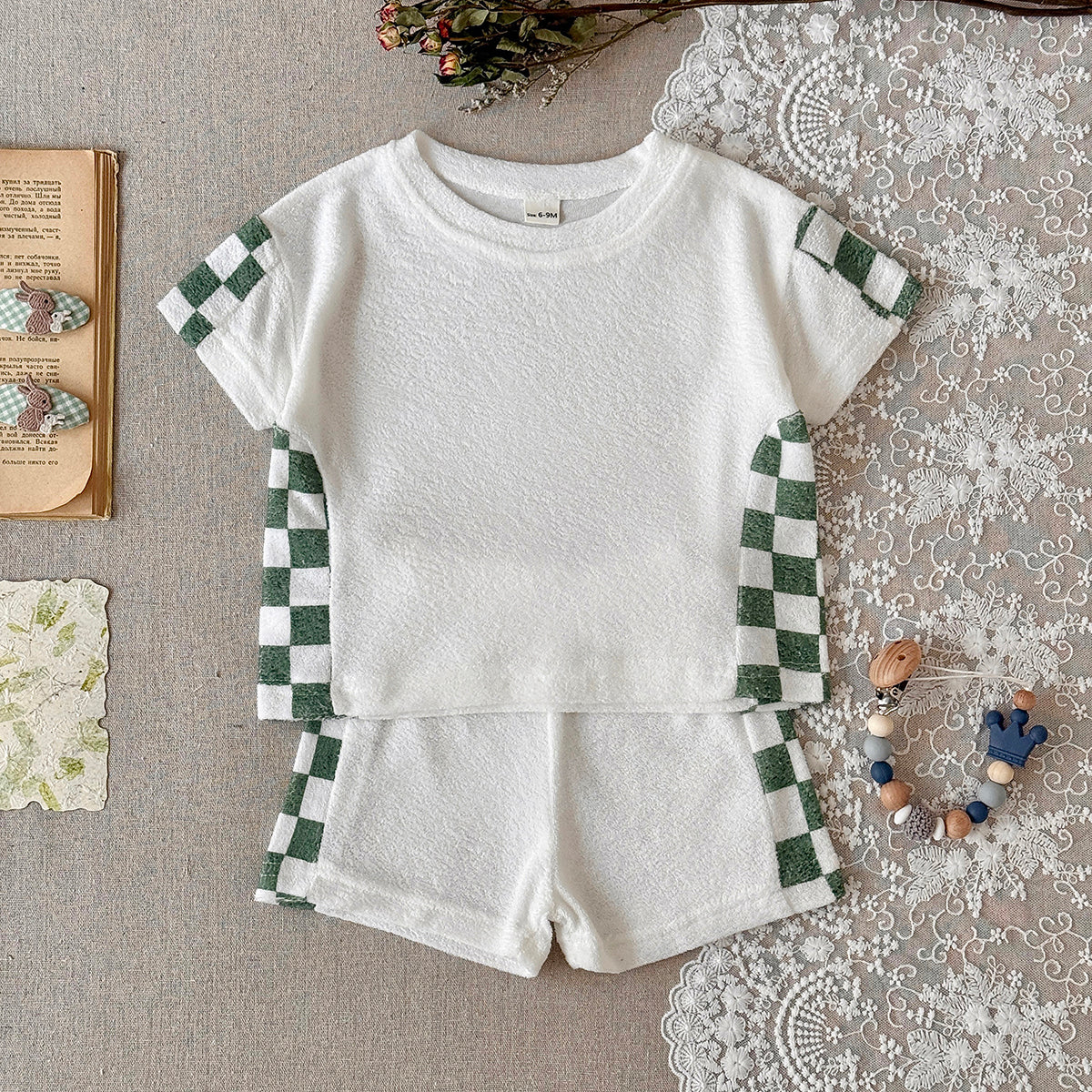 Baby Checkerboard 2Pc Outfit, Terry Tee & Shorts