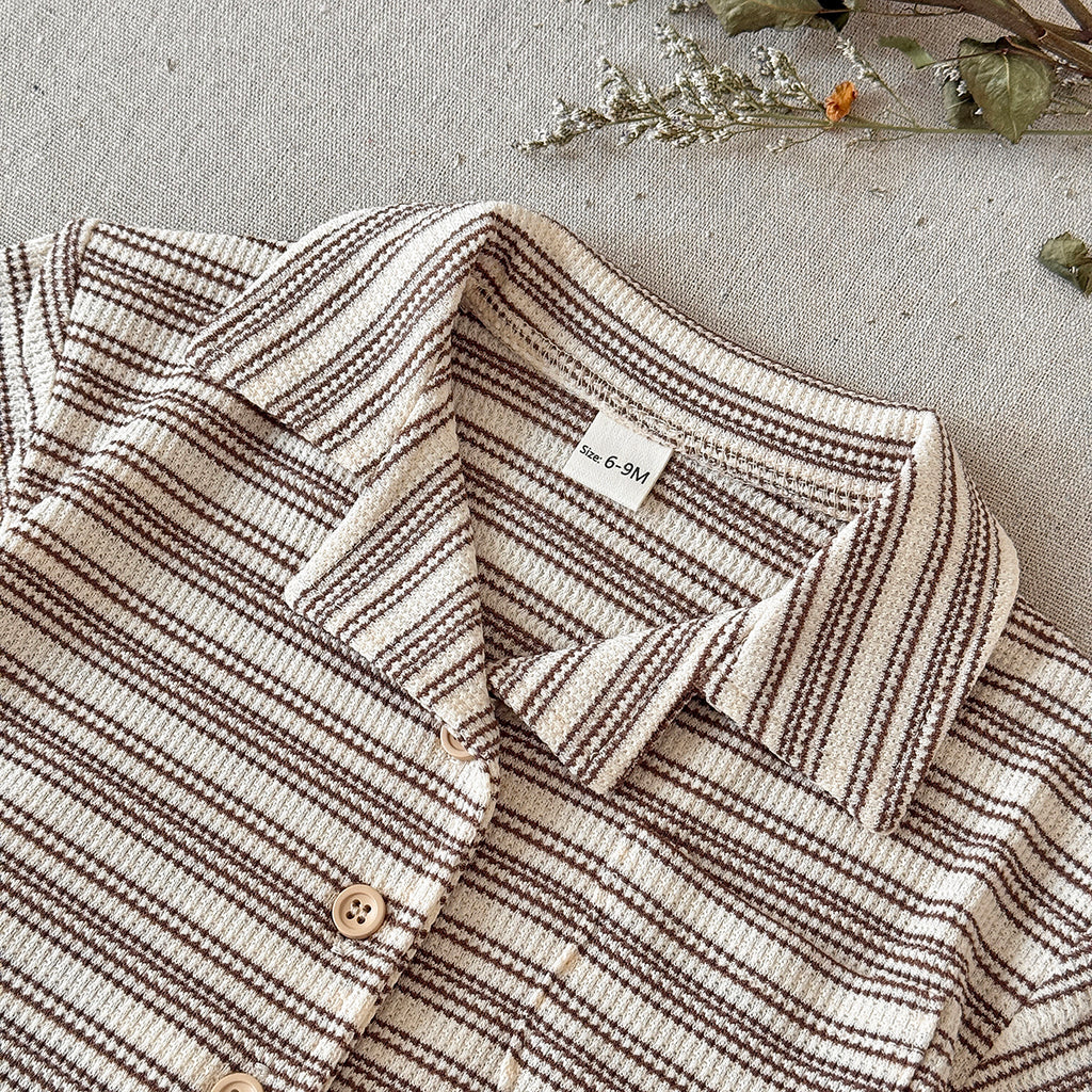 Baby Waffle Striped Button Shirt & Shorts 2Pcs Set