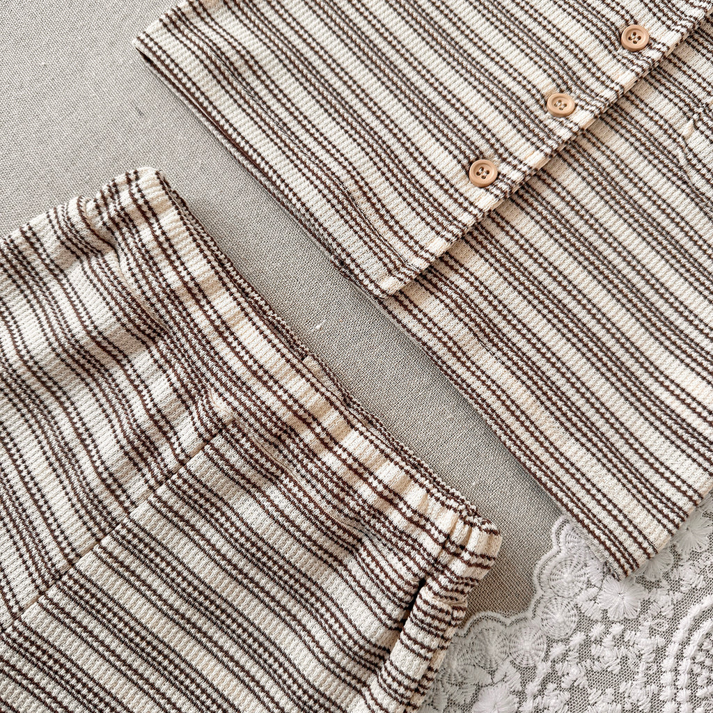 Baby Waffle Striped Button Shirt & Shorts 2Pcs Set