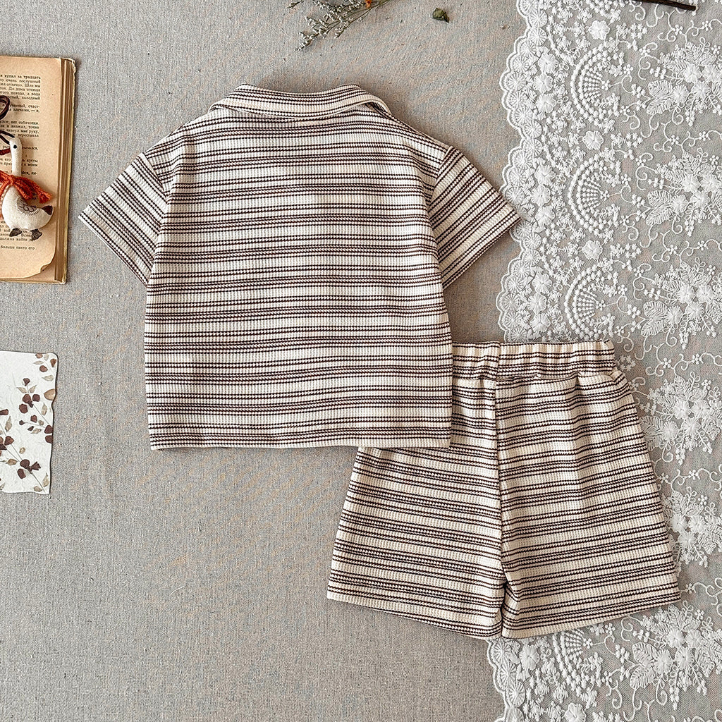 Baby Waffle Striped Button Shirt & Shorts 2Pcs Set