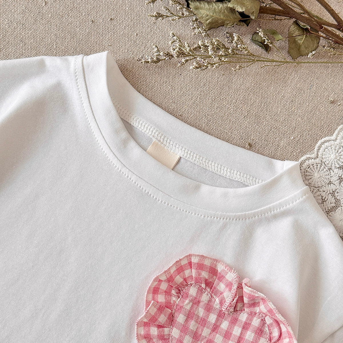 Baby Girl Plaid Heart Patch Tee & Ruffle Shorts Summer Outfit Set