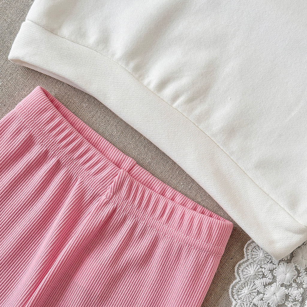 Baby girl white flower embroidered collar pants set