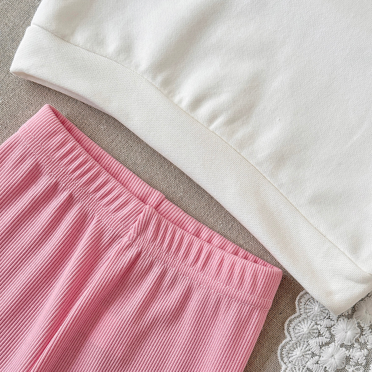 Baby girl white flower embroidered collar pants set