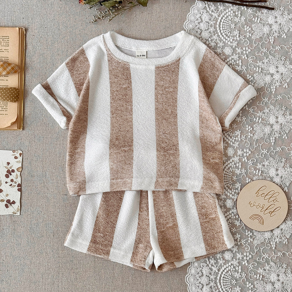 Baby Terry Cloth Striped Tee & Shorts 2Pcs Summer Set