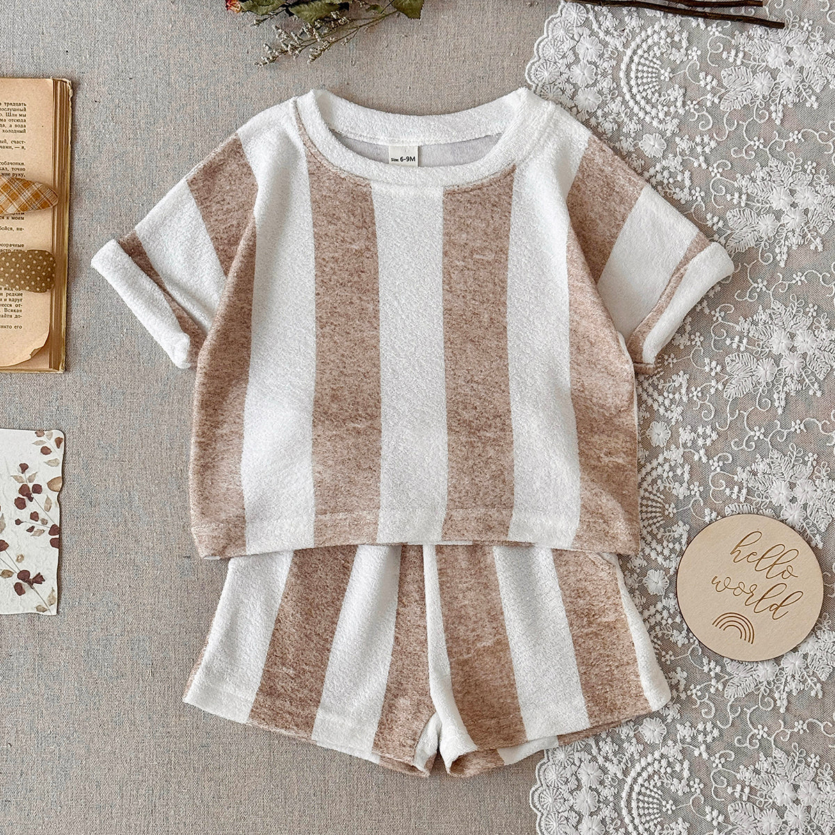 Baby Terry Cloth Striped Tee & Shorts 2Pcs Summer Set