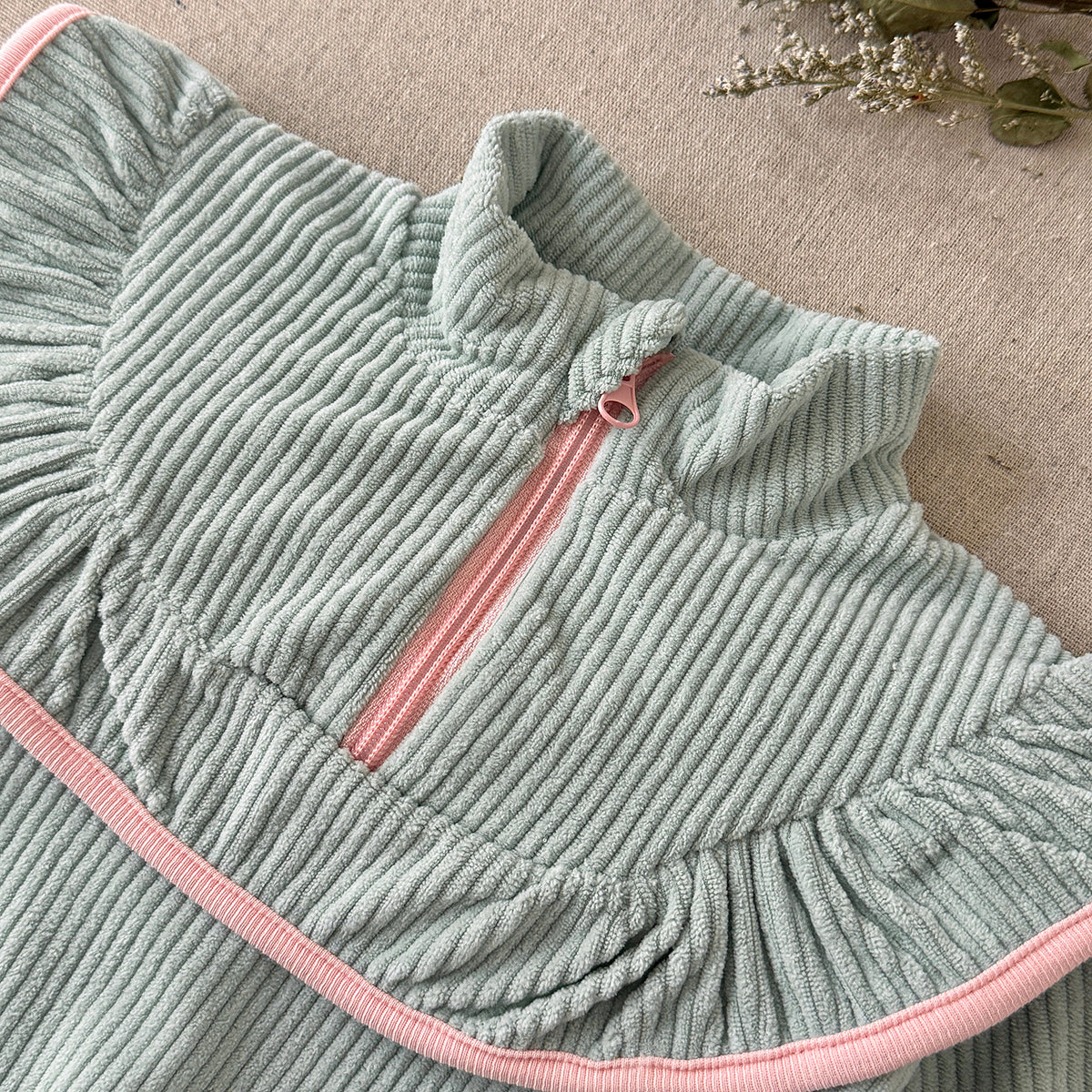 Green corduroy baby girl pants set
