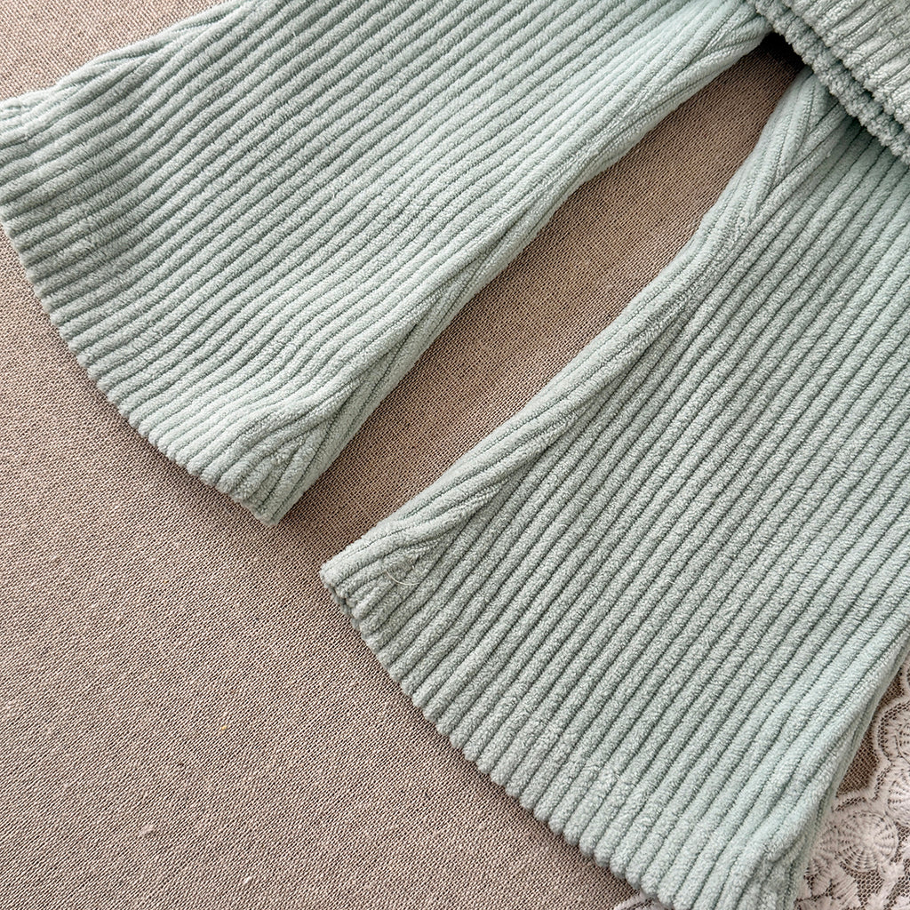 Green corduroy baby girl pants set