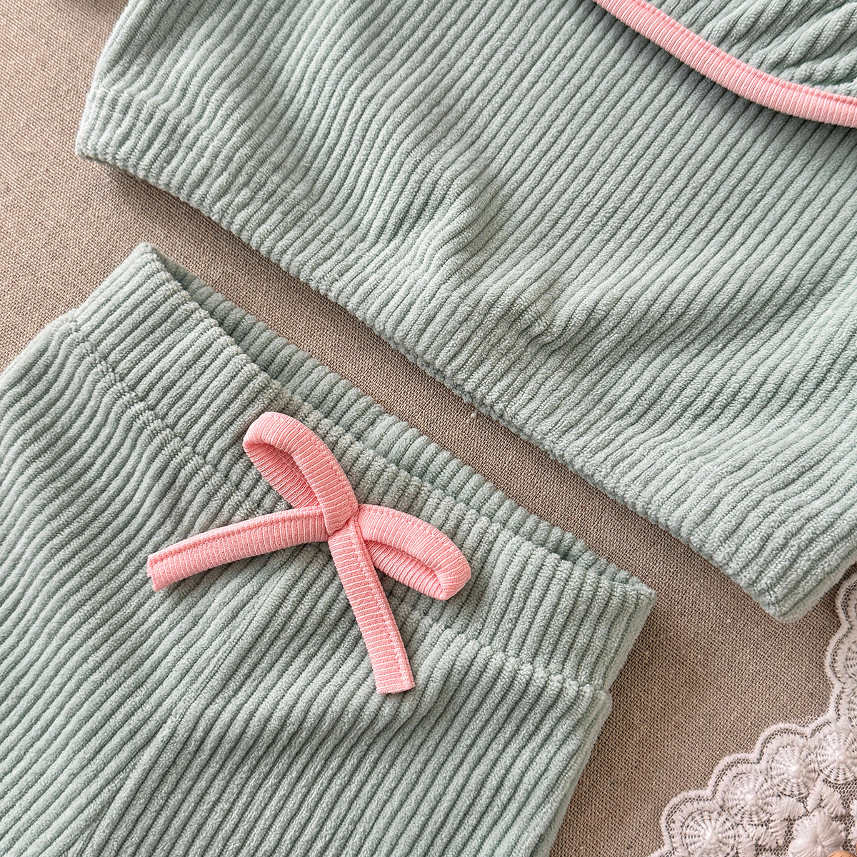 Green corduroy baby girl pants set