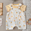 Summer Baby Set Lemon Waffle Overalls & Striped Short Sleeve Tee