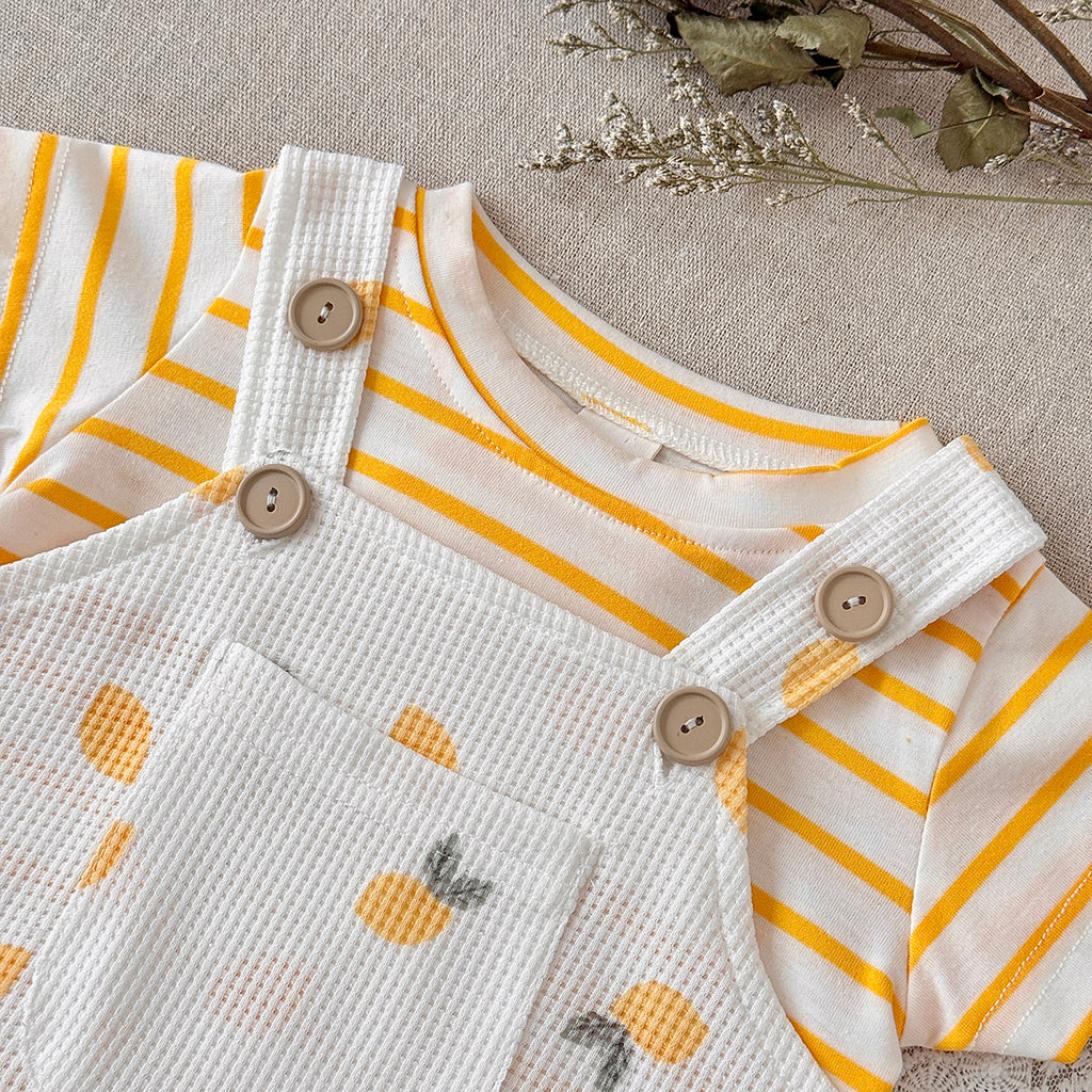 Summer Baby Set Lemon Waffle Overalls & Striped Short Sleeve Tee