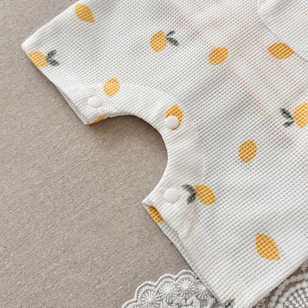 Summer Baby Set Lemon Waffle Overalls & Striped Short Sleeve Tee