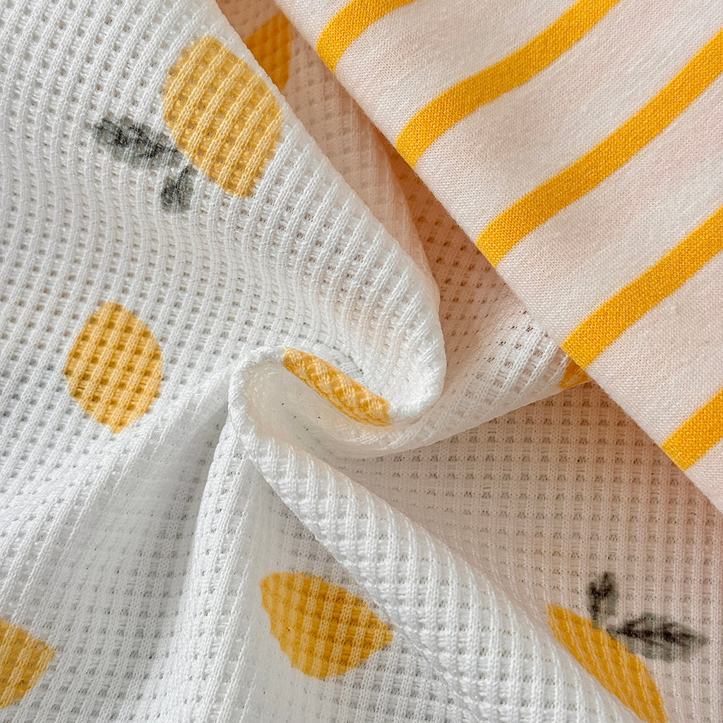 Summer Baby Set Lemon Waffle Overalls & Striped Short Sleeve Tee
