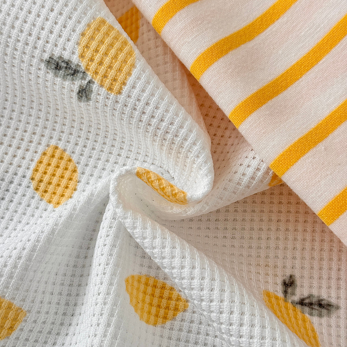 Summer Baby Set Lemon Waffle Overalls & Striped Short Sleeve Tee